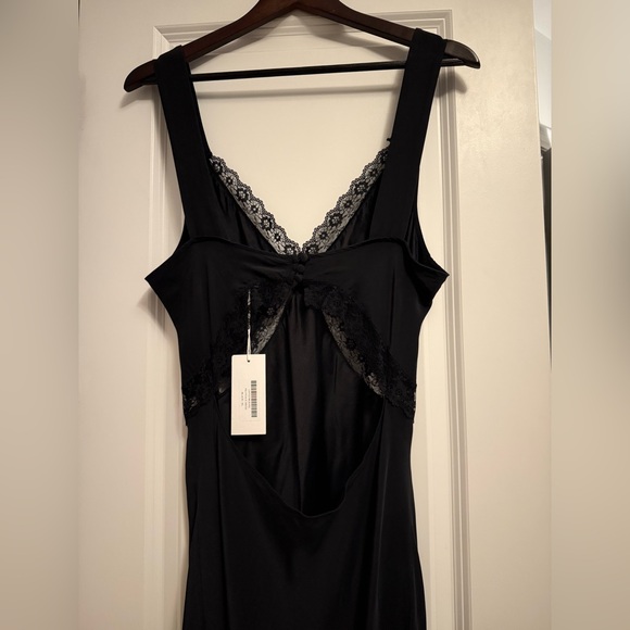 Reformation 100% Silk Black Lace Trim Midi Dress BNWT - Picture 7 of 8